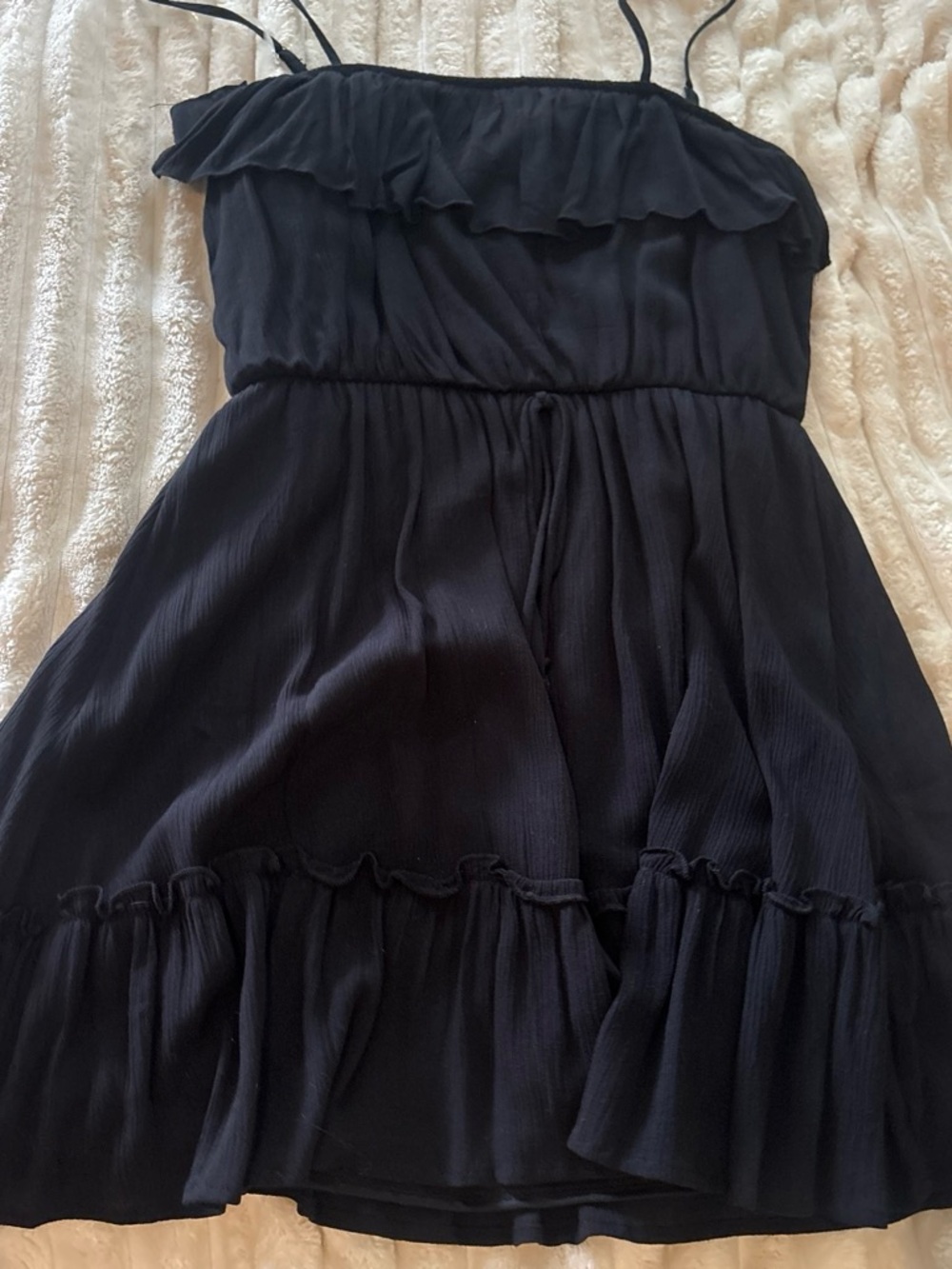 Altar'd State Black Ruffle Spaghetti-Strap Dress